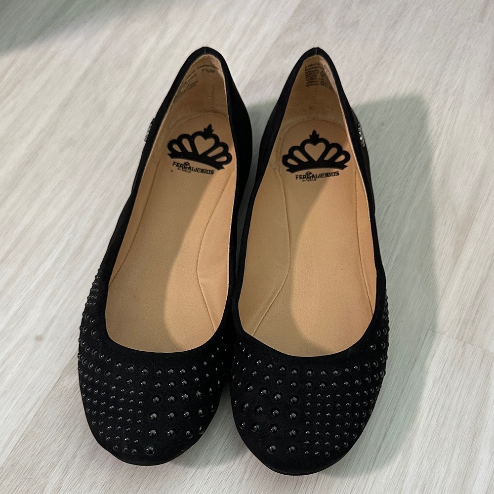 Black Rhinestone Flats